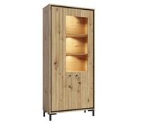 PARII Vaisselier 5 étages en bois vitrine avec LED 89x196 cm design contemporain Bois naturel