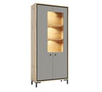 PARII Vaisselier 5 étages en bois vitrine avec LED 89x196 cm design contemporain Gris congo