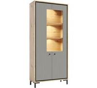 PARII Vaisselier 5 étages en bois vitrine avec LED 89x196 cm design contemporain Gris congo Girs congo