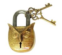 PARIJAT HANDICRAFT Cadenas en laiton avec clés - Serrure à combinaison pour porte de salle de sport, armoire à bagages, vélo, école, maison, bureau (chouette)