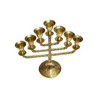 PARIJAT HANDICRAFT Porte-bougie Menorah en laiton 7 branches fantaisie vintage Hauteur 21,6 cm