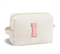Parima Cadeaux personnalisés pour filles - Trousse de toilette avec initiale, trousse de maquillage de voyage pour femmes et filles, trousse de maquillage à fermeture éclair dorée pour femmes, i
