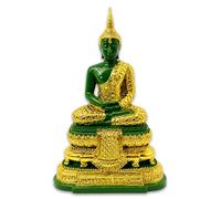 Parintha Bouddha d’Émeraude Wat Phra Kaew 13,5 cm - Statue Thaïlandaise en Résine Verte et Or - Finition Dorée à la Main - Modèle Certifié avec Sceau - Objet Autel Bouddhiste Rare