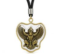 Parintha Pendentif Garuda Thaï Amulette Protectrice - Talisman Thaïlande 100% Authentique - Médaillon Transparent Laiton Plaqué Or - Bijou Spirituel Protection Chance avec Cordon