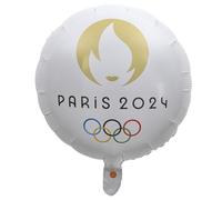 PARIS 2024 - CJO8000 Ballon Aluminium 45 cm, Produit Officiel sous Licence, Pour Décoration de Fête, Gonflable avec Paille ou Pompe, Thème Sports, Anniversaire
