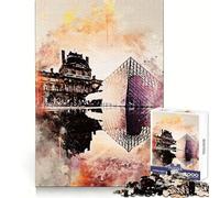 Paris à l'aquarelle Puzzle de 1000 pièces pour Adolescents Améliore la mémoire Loisirs calmes Bordure précise Cadeau d'anniversaire (50x75cm)
