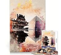 Paris à l'aquarelle Puzzle de 1000 pièces pour Adolescents Jeu intellectuel Moments de complicité Découpe de qualité Cadeau mémorable (38x52cm)
