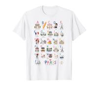 Paris Alphabet Mignon Français Monuments ABC Icônes T-Shirt