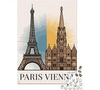 Paris and Vienna Landmark Illustration De Fin D'année Puzzle en Bois | Pour la période de l'Avent : ce puzzle adulte 1000 pièces apporte un puzzle classique aux loisirs du Nouvel An.