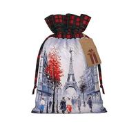 Paris City Tree Eiffel Tower Art Print Sacs à bonbons de Noël, fête de vacances avec cordon de serrage