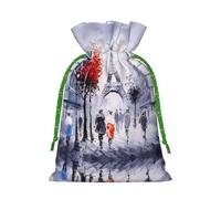 Paris City Tree Eiffel Tower Art Print Sacs de Noël avec cordons de serrage Pochettes à friandises de Noël Sacs de fête S