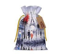 Paris City Tree Eiffel Tower Art Print Sacs de Noël avec cordons de serrage Pochettes à friandises de Noël Sacs de fête S