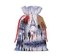 Paris City Tree Eiffel Tower Art Print Sacs de Noël avec cordons de serrage Pochettes à friandises de Noël Sacs de fête S