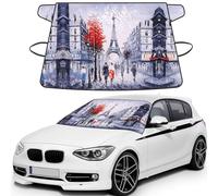 Paris City Tree Tour Eiffel Art Housse de pare-brise de voiture imperméable imprimée pour glace, neige et soleil, taille universelle 175 x 107 cm, convient à la plupart des véhicules