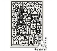 Paris Cityscape Black and White Illustration Plaque Murale en Métal Rétro 70x50cm/1000pcs pour Le Coin Bar, pour Le Garage, L’Atelier Et La Salle De Jeux