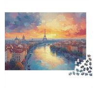 Paris Coucher de Soleil Peinture 1000 Pièce Stock De Cartes Premium Puzzle De Bricolage Adolescents Fans 12-18 Ans Défi du Jeu Éducatif Soulagement du Stress Décoration 38x26cm/1000pcs