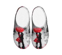 Paris Couple Pantoufles Femme Flanelle Maison Pantoufles pour Homme Tour Eiffel Antidérapant Chaud Chaussures Hiver pour Intérieur Extérieur, multicolore, X-Small Men/ Small Women