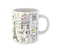 Paris Doodles Tour Eiffel Bred Café Taxi Arc De Triomphe Tasse À Café Unique Tasse À Thé Drôle Mug Cadeau Mignon Pour Anniversaire Bureau Noël 330Ml