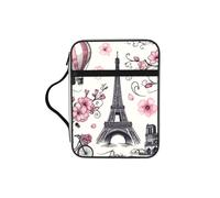 Paris-Eiffel-Tour fleurie Bible Housse de protection avec poignée en tissu Oxford résistant à l'eau Sac de bible Organisateur avec poches zippées pour église