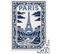 Paris Eiffel Tower Blue Illustration Décoration Murale en Métal 38x26cm/1000pcs pour Le Coin Bar, pour Renouveler Le Coin Bar Après Un Déménagement