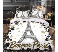Paris Eiffel Tower Parure de Lit 3D Imprimée Microfibre Hypoallergique 3 Pièces Éclair Super Douce Glamorous Star Ensemble De Literie Respirante Résistante for les Enfants Super king（260x220cm）