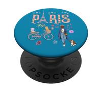 Paris Femme avec Vélo Tour Eiffel Floral PopSockets PopGrip Adhésif