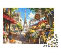 Paris Fleurs Vélo 1000pcs Mini Puzzle pour Adultes Difficile | 52x38cm Carton Décor Salon Structure Durable Cadeau Anniversaire Relaxation