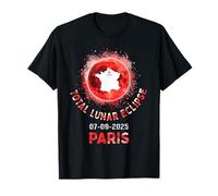 Paris France Map: Total Lunar Eclipse Blood Moon 7 Sep 2025 T-Shirt
