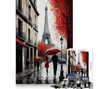 Paris France Rouge Puzzle 1000 Pièces Adultes Puzzles Cadeaux Amélioration de la Mémoire Loisirs Découpe Fine Décoration Murale (38x26cm)