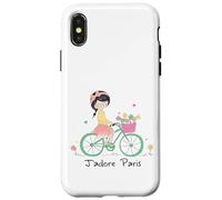 Paris France Souvenir Rétro Vélo Jolie Fille Vintage Cadeau Coque pour iPhone X/XS