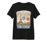 Paris France Tour Eiffel Bastille Jour 14 Juillet Vintage GR T-Shirt Haut de Gamme