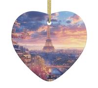 Paris France Tour Eiffel Paysage Urbain Romantique Magnifique Décoration De Noël À Suspendre avec Ficelle Dorée Sapin Décoration D'Ornement De Noël Céramique Christmas Hanging