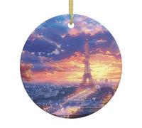 Paris France Tour Eiffel Paysage Urbain Romantique Magnifique Décoration De Noël À Suspendre Céramique Sapin Décoration D'Ornement De Noël avec Ficelle Dorée Christmas Hanging