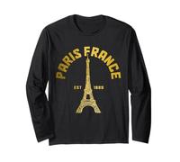 Paris France Tour Eiffel Souvenir Français Vintage Manche Longue