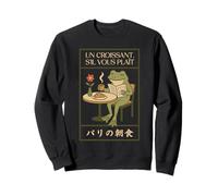 Paris Frog French Croissant Café Art Japonais Petit Déjeuner Sweatshirt