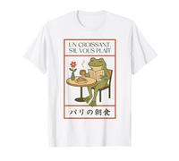 Paris Frog French Croissant Café Art Japonais Petit Déjeuner T-Shirt