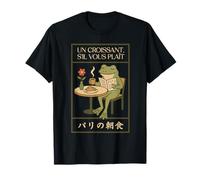 Paris Frog French Croissant Café Art Japonais Petit Déjeuner T-Shirt