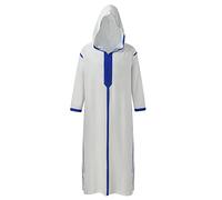 Paris Gandoura Homme Artisanat Traditionnel Marocain Chemise de Nuit Longue Priere Islamique Robe Rayée à Capuche Rétro Moyen Orient Robe Thobe Boutonnée à Capuche