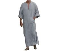 Paris Gandoura Homme Islamique Dubaï Hommes Robes Tunique Confortable Chemise Coton Chemise De Nuit Blanche Longue Jelaba Homme Robe Kaftan Boutonnée Thobe Boutonnée à Capuche