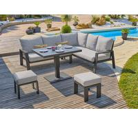 Paris Garden Salon de jardin bas en aluminium avec table ajustable - Ibiza 7 places - IBIZA-S1-NOIR