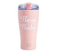 Paris Hilton Boss Babe Gobelet isotherme avec couvercle à rabat anti-fuite, gobelet de voyage en acier inoxydable pour garder les boissons froides pendant 24 heures, chaudes 8 heures, 591 ml, rose