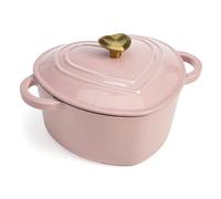 Paris Hilton Cocotte en fonte émaillée en forme de cœur avec couvercle, double poignée, fonctionne sur toutes les cuisinières, passe au four jusqu'à 260 °C, 4 litres, rose