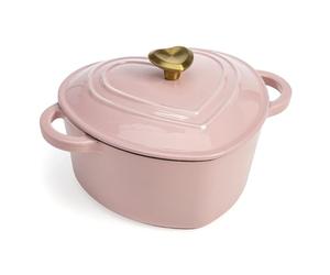 Paris Hilton Cocotte en fonte émaillée en forme de cœur avec couvercle, double poignée, fonctionne sur toutes les cuisinières, passe au four jusqu'à 260 °C, 4 litres, rose