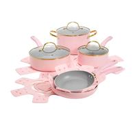 Paris Hilton Epic Ensemble de casseroles et poêles antiadhésives, revêtement anti-adhésif multicouche, couvercles en verre trempé, doux au toucher, poignées qui restent froides, fabriquées sans PFOA,