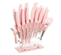 Paris Hilton Knife Block Set with Fan Style Clear Acrylic Knife Block, Premium Stainless Steel Blades with Nonstick Coating, Comfort Grip Handles, 16-Piece Set, Pink and Gold