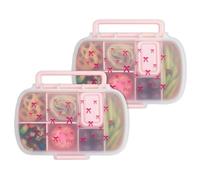Paris Hilton Lot de 2 boîtes à collations style Bento, boîtes à lunch à 7 compartiments avec support de téléphone intégré, compartiments amovibles et boîtes à trempette, imprimé nœud rose