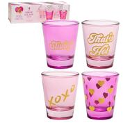 Paris Hilton Lot de 4 verres à liqueur, décalcomanies amusantes sur chaque verre, 60,7 g, rose vif et rose clair