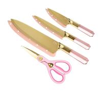 Paris Hilton Lot de 4 couteaux en acier inoxydable avec poignées en forme de bijou et feuilles dorées, ensemble de couverts emblématique, rose