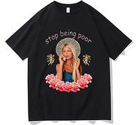 Paris Hilton T-shirt hipster « Stop Being Poor » pour homme décontracté style ample T-shirt noir Harajuku pour homme Noir 3XL, Noir , S