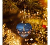 Paris in Ninght Décorations de Noël 2025 en forme de cœur en céramique à suspendre pour sapin de Noël double face en porcelaine pour Noël, maison, fête, vacances